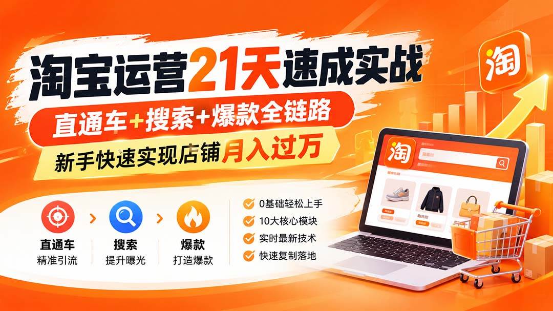 (20125期)淘宝运营21天速成实战(更新8月),直通车+搜索+爆款全链路,新手快速实现店铺月入过万-优优云网创