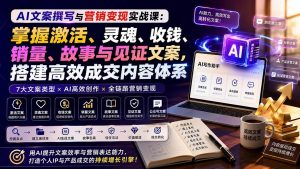 （20126期）AI文案撰写与营销变现实战课：掌握激活、灵魂、收钱、销量、故事与见证文案，搭建高效成交内容体系-优优云网创
