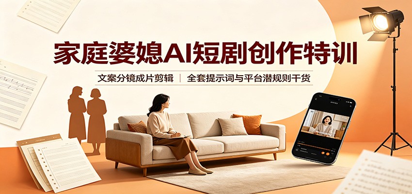 家庭婆媳AI短剧创作特训:文案分镜成片剪辑,全套提示词与平台潜规则干货-优优云网创