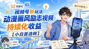 视频号新玩法动漫画风励志视频,持续化收益【小白首选啊】-优优云网创