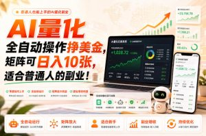 AI量化全自动操作挣美金,矩阵可日入10张,适合普通人的副业!【揭秘】-优优云网创