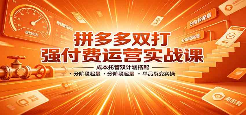 拼多多双打强付费运营实战课:成本托管双计划搭配,分阶段起量,单品裂变实操-优优云网创