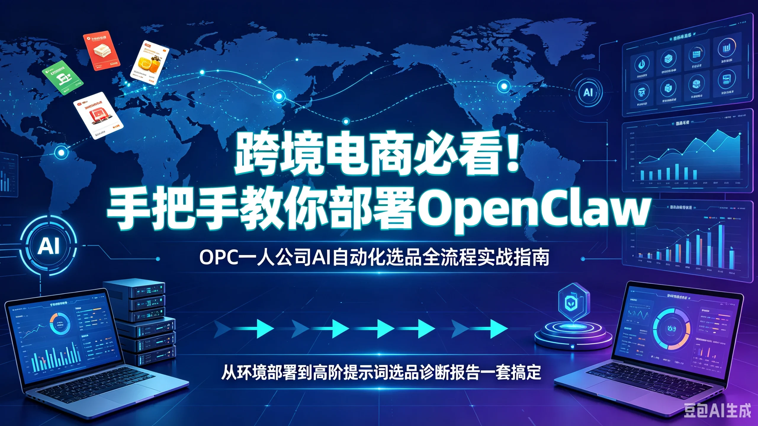 【精】跨境电商必看！手把手教你部署OpenClaw，OPC一人公司AI自动化选品全流程实战指南，从环境部署到高阶提示词选品诊断报告一套搞定-免费资源