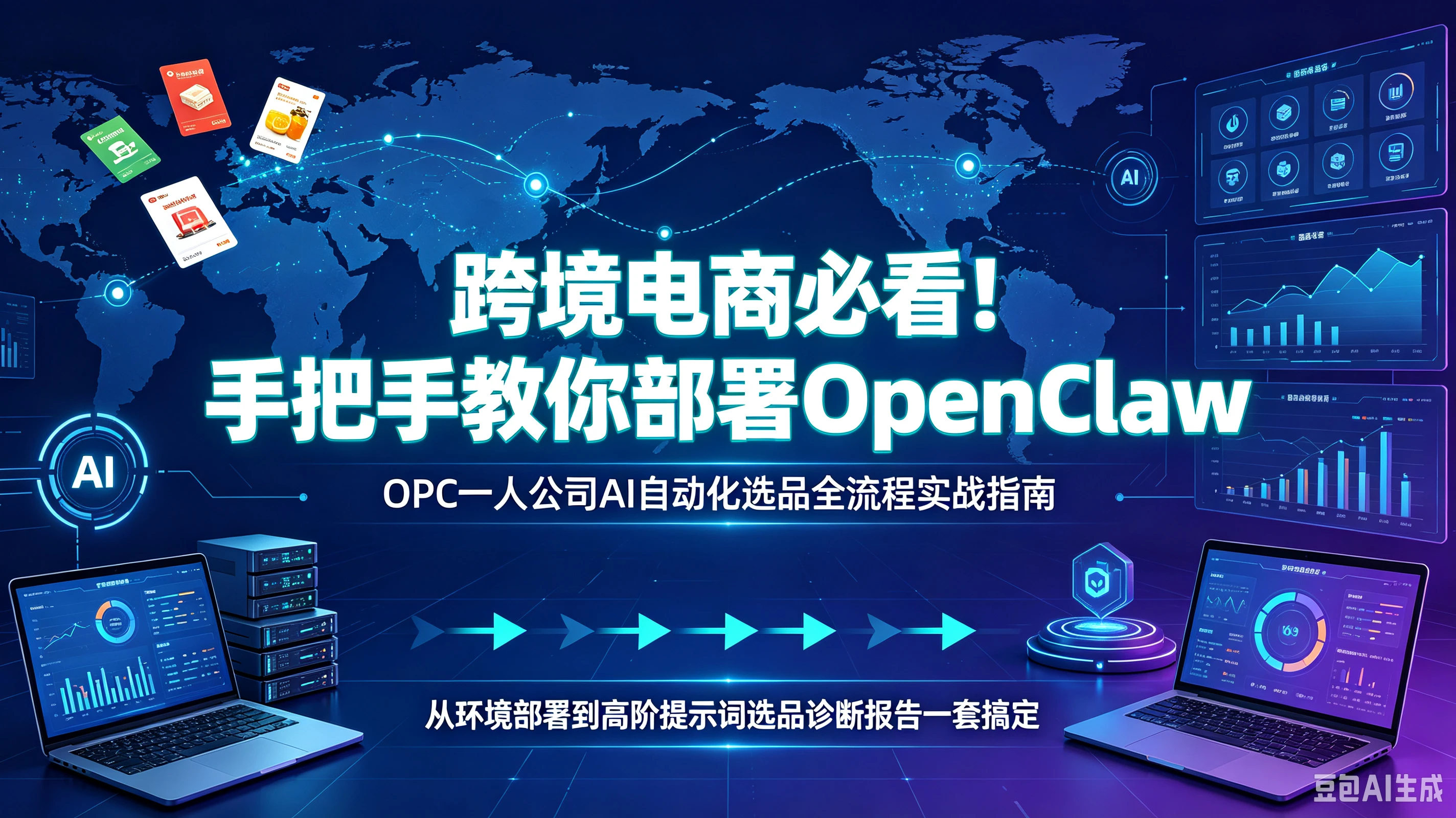 【精】跨境电商必看!手把手教你部署OpenClaw,OPC一人公司AI自动化选品全流程实战指南,从环境部署到高阶提示词选品诊断报告一套搞定-优优云网创