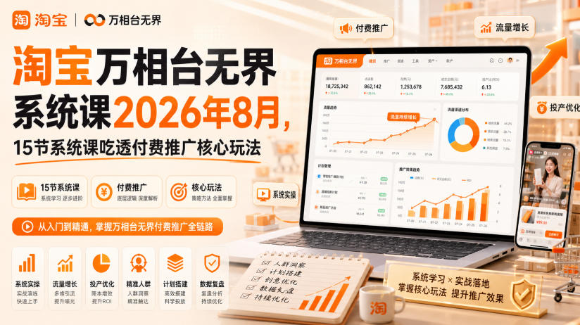 淘宝万相台无界系统课2026年8月,15节系统课吃透付费推广核心玩法-优优云网创