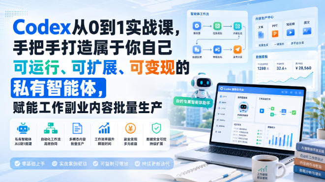 【精】Codex从0到1实战课，手把手打造属于你自己可运行、可扩展、可变现的私有智能体，赋能工作副业内容批量生产-优优云网创