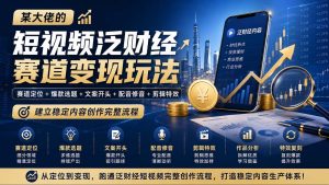 某大佬的短视频泛财经赛道变现玩法:赛道定位+爆款选题+文案开头+配音修音+剪辑特效,建立稳定内容创作完整流程-优优云网创