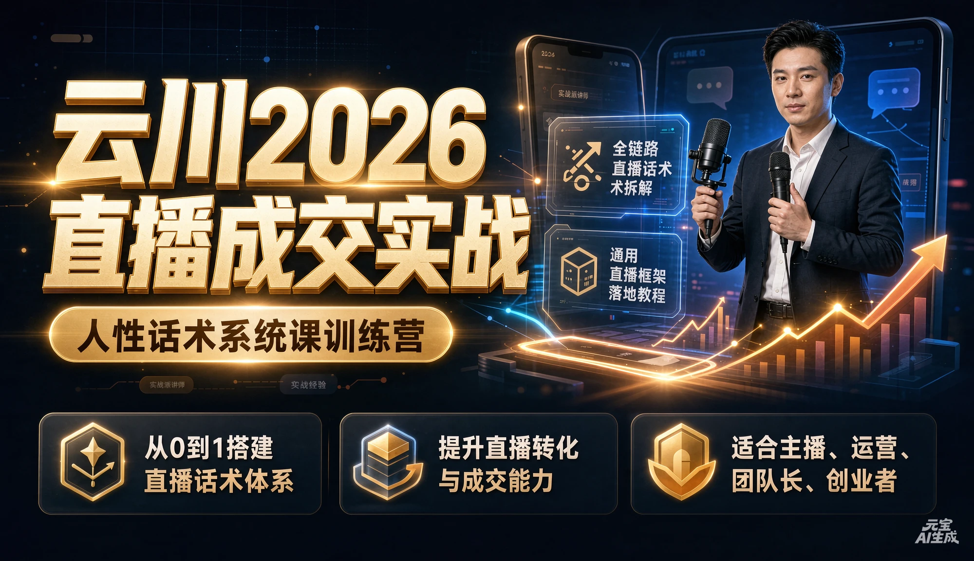 【精】云川2026直播成交实战:人性话术系统课训练营,全链路直播话术拆解,通用直播框架落地教程-优优云网创