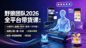 (19511期)野狼团队2026全平台带货课-7月:AI数字人直播×快手一刀不剪×蝴蝶口播×抖音AI带货×树苗剧情智剪×聚宝盆-优优云网创