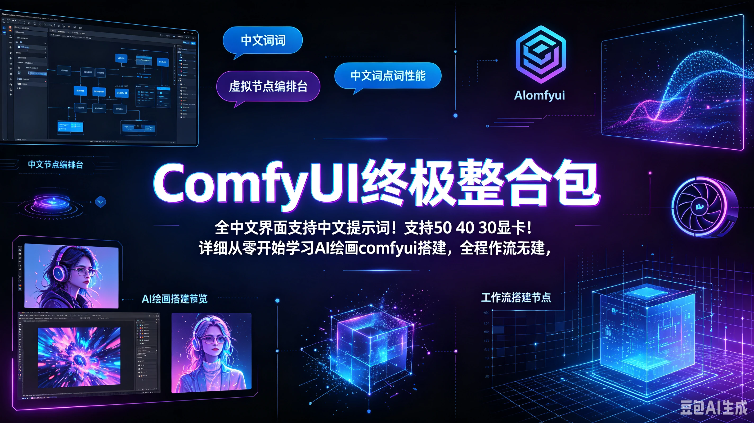 【精】ComfyUI终极整合包全中文界面支持中文提示词！支持50 40 30显卡！详细从零开始学习AI绘画comfyui工作流搭建，全程干货无废话-优优云网创