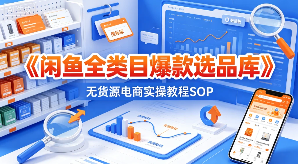 【精】闲鱼全类目爆款选品库,无货源电商实操教程SOP-优优云网创