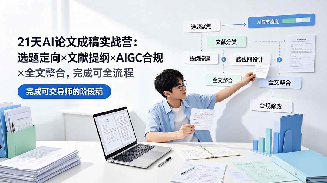 （19334期）21天AI论文成稿实战营：选题定向×文献提纲×AIGC合规×全文整合，完成可交导师的阶段稿-优优云网创