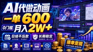 AI代做动画，一单600，0门槛月入2W+，日结不压款，长期稳定【揭秘】-优优云网创