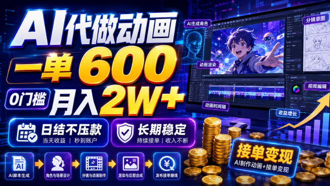 AI代做动画,一单600,0门槛月入2W+,日结不压款,长期稳定【揭秘】-优优云网创