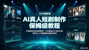 【精】AI真人短剧制作保姆级教程！2026最新版AI视频生成全流程教学！七天就能从小白到大神！带你从入门到精通实现商业变现！-优优云网创