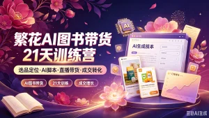 【精】繁花AI图书带货21天训练营,选品定位·AI脚本·直播带货·成交转化,AI图书带货、21天训练、成交增长-优优云网创