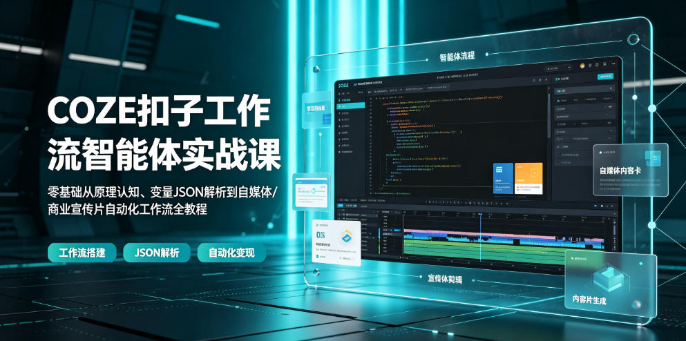 COZE扣子工作流智能体实战课｜零基础从原理认知、变量JSON解析到自媒体/商业宣传片自动化工作流全教程-优优云网创