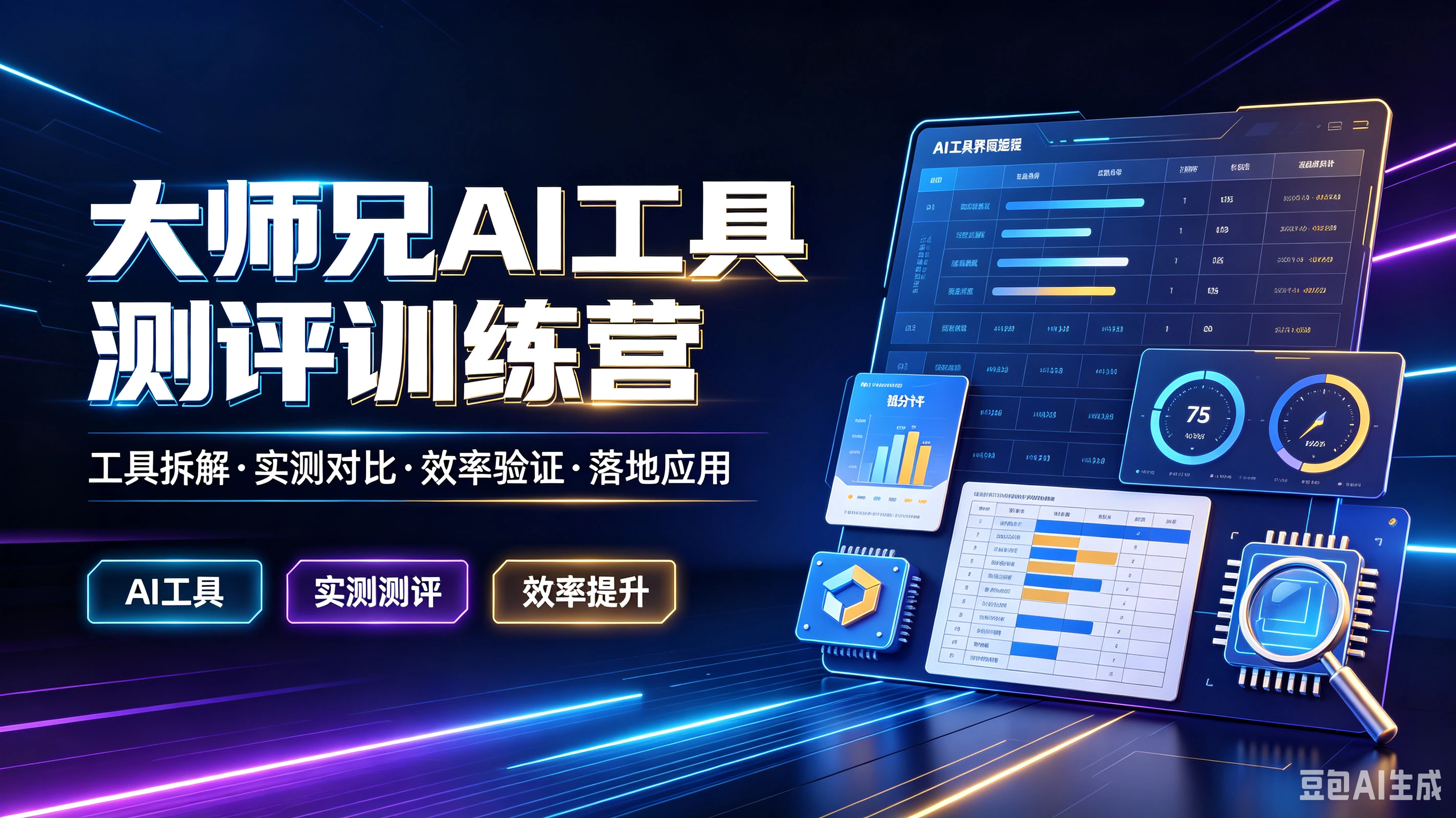【精】大师兄AI工具测评训练营，工具拆解·实测对比·效率验证·落地应用，AI工具、实测测评、效率提升-优优云网创