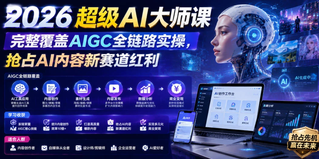 【精】2026超级AI大师课，完整覆盖AIGC全链路实操，抢占AI内容新赛道红利-优优云网创