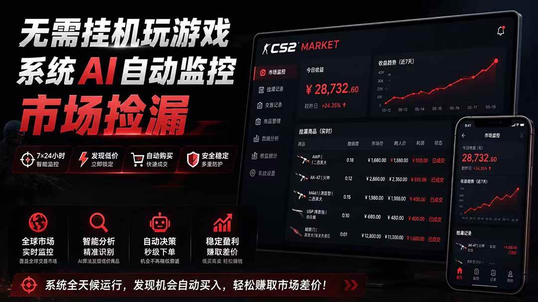 （19555期）系统AI自动监控市场捡漏，不用玩游戏|只需要一部手机|支持任何形式数据验证-优优云网创