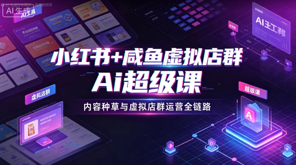 【精】小红书+咸鱼虚拟店群Ai超级课,内容种草与虚拟店群运营全链路-优优云网创