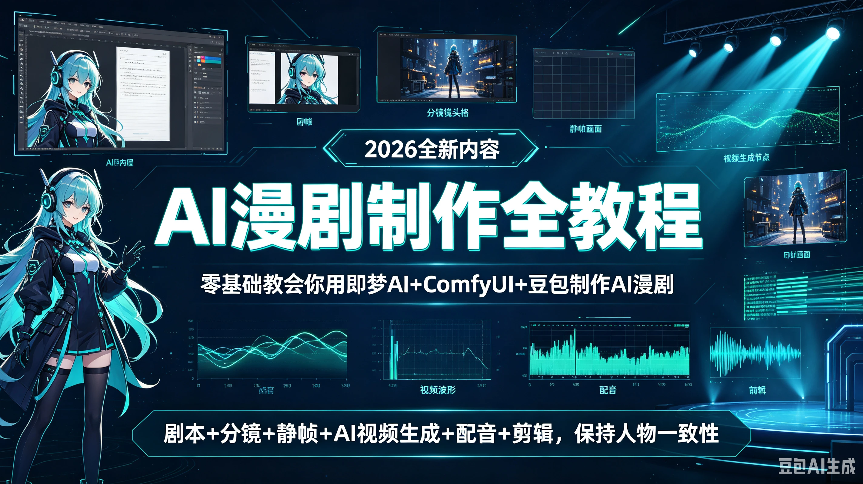 【精】AI漫剧制作全教程(2026全新内容)零基础教会你用(即梦ai+ComfyUI+豆包)制作ai漫剧!剧本+分镜+静帧+ai视频生成+配音+剪辑,保持人物一致性!-优优云网创