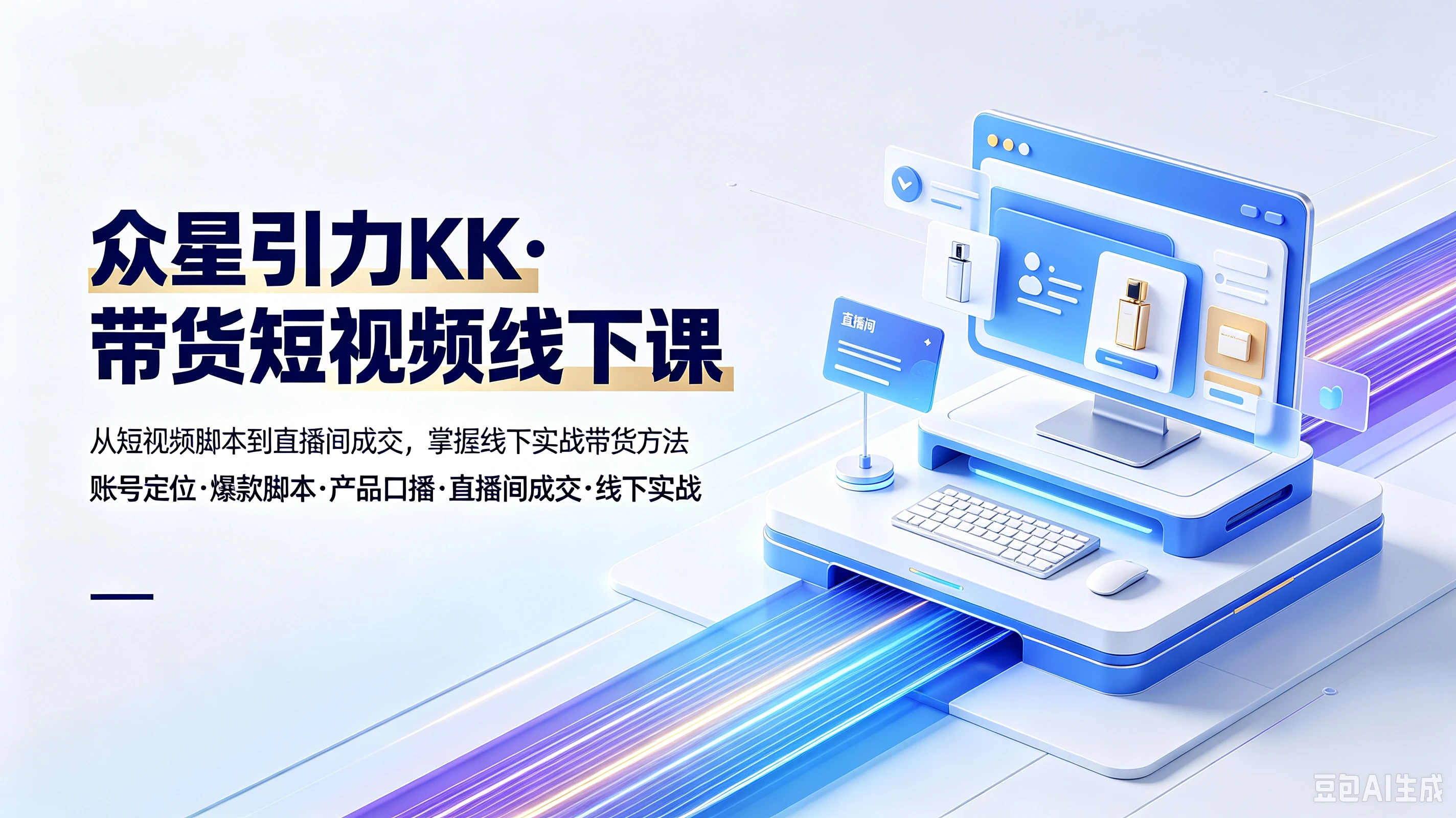 【精】众星引力KK·带货短视频线下课，从短视频脚本到直播间成交，掌握线下实战带货方法，账号定位、爆款脚本、产品口播、直播间成交、线下实战-优优云网创