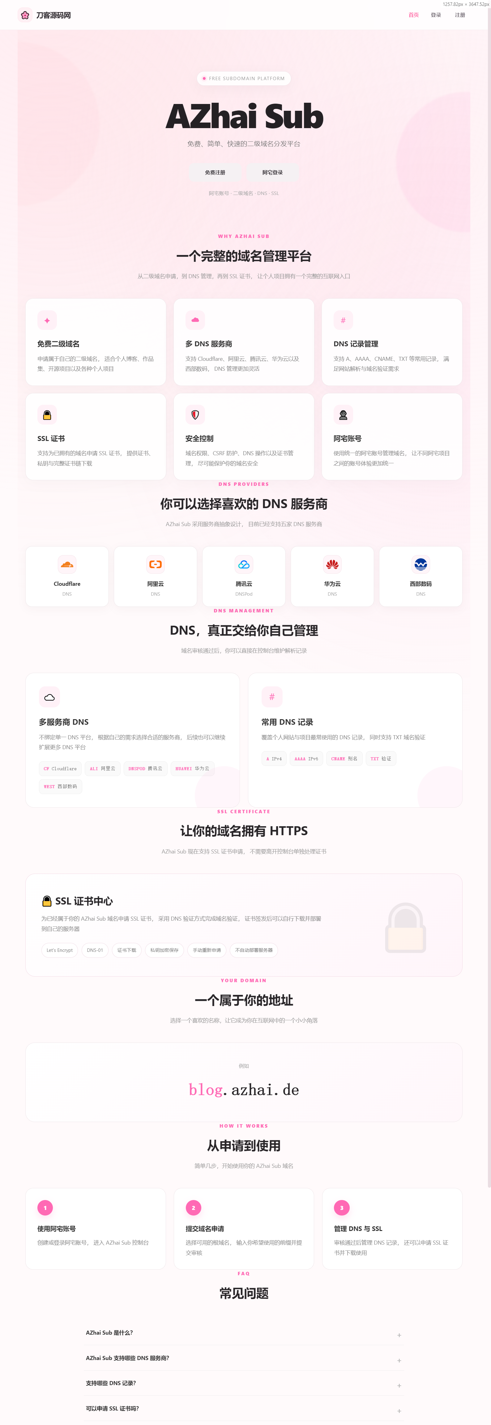 阿宅二级域名分发系统 轻量化全开源 阿宅二级域名分发系统 轻量化全开源