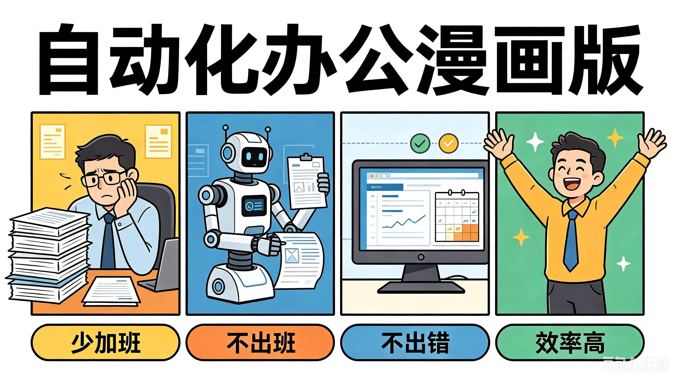 【精】自动化办公漫画版,少加班、不出班、不出错、效率高-优优云网创