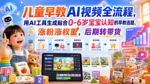 儿童早教AI视频全流程，用AI工具生成贴合0-6岁宝宝认知的早教选题，涨粉涨权重，后期转带货-优优云网创