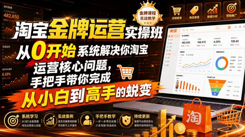 淘宝金牌运营实操班，从0开始系统解决你淘宝运营核心问题，手把手带你完成从小白到高手的蜕变（2026年7月）-优优云网创