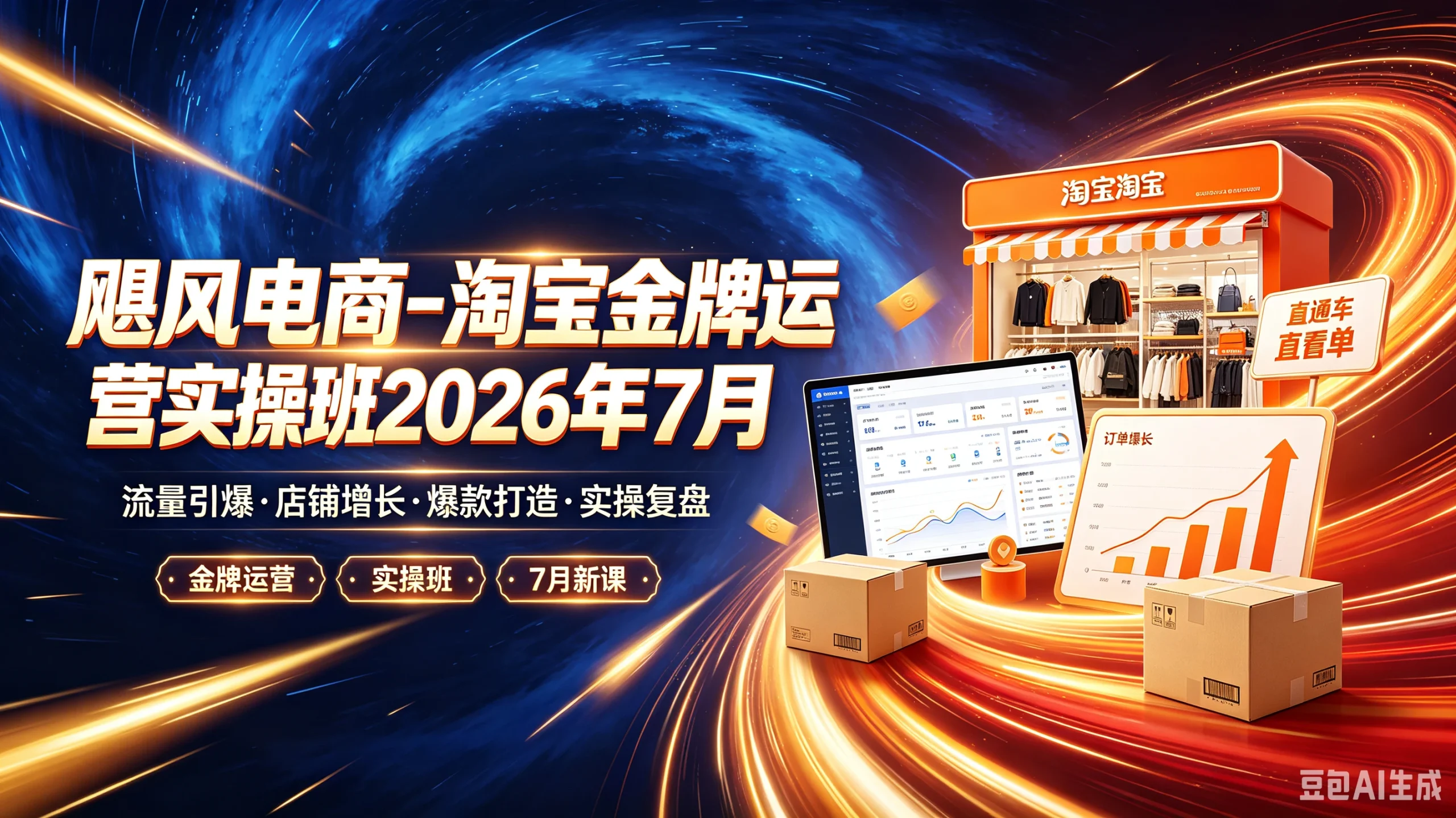 【精】飓风电商-淘宝金牌运营实操班2026年7月，流量引爆·店铺增长·爆款打造·实操复盘，金牌运营、实操班、7月新课-啥好玩副业网