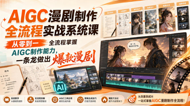 【精】AIGC漫剧制作全流程实战系统课，从零到一全流程掌握AIGC制作能力，一条龙做出爆款漫剧-优优云网创