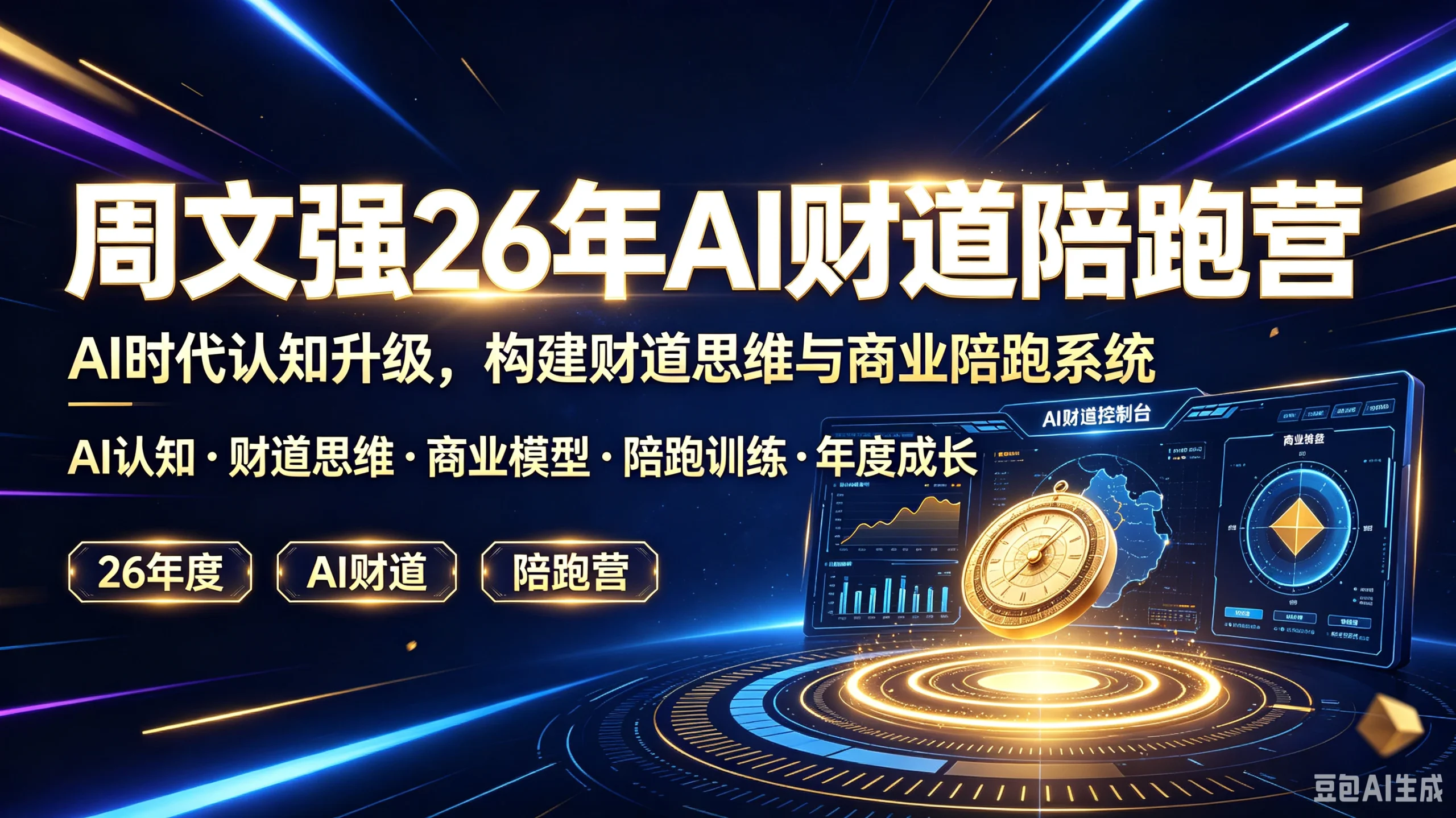【精】周文强26年AI财道陪跑营，AI时代认知升级，构建财道思维与商业陪跑系统，AI认知、财道思维、商业模型、陪跑训练、年度成长青业城盘-啥好玩副业网