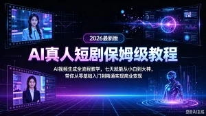 【精】AI真人短剧保姆级教程！2026最新版AI视频生成全流程教学！七天就能从小白到大神！带你从零基础入门到精通实现商业变现！-优优云网创