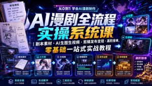 AI漫剧全流程实操系统课|剧本素材・AI生图生视频・剪辑发布变现・高阶接单,零基础一站式实战教程-优优云网创