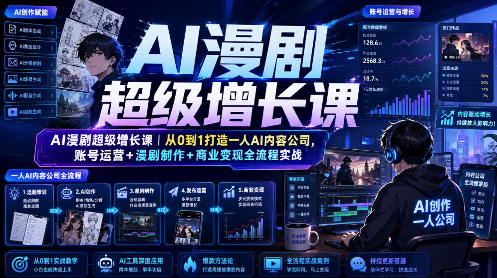 AI漫剧超级增长课｜从0到1打造一人AI内容公司，账号运营+漫剧制作+商业变现全流程实战-优优云网创