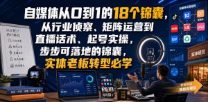 自媒体从0到1的18个锦囊，从行业侦察、矩阵运营到直播话术、起号实操，步步可落地的锦囊，实体老板转型必学-优优云网创