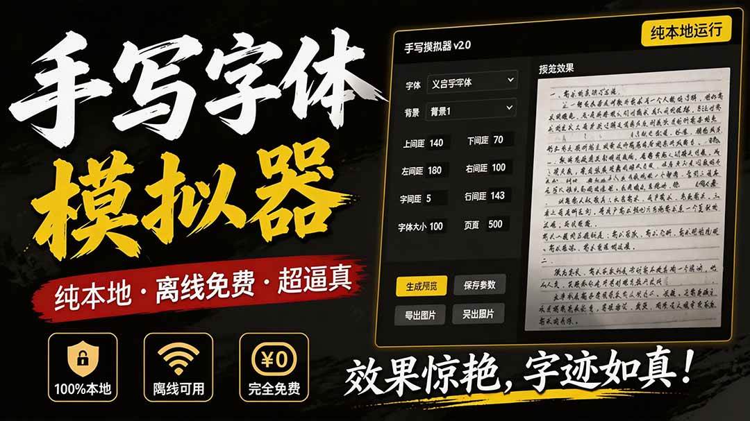 (19810期)罚抄神器!罚抄10万字都不在怕了,手写字体模拟生成器,附带新整理背景图和字体,纯本地离线运行-优优云网创