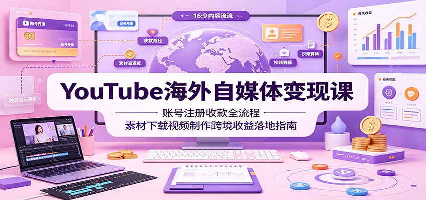 YouTube海外自媒体变现课：账号注册收款全流程，素材下载视频制作跨境收益落地指南-优优云网创
