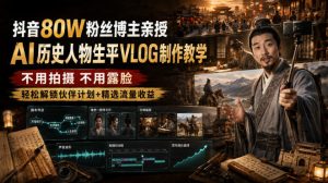 抖音80W粉丝博主的AI历史人物生平VLOG教学,不用拍摄不用露脸,AI帮你搞定,轻松解锁伙伴计划+精选收益-优优云网创
