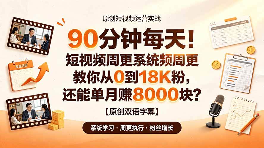 (19265期)90 分钟每天!短视频周更系统教你从 0 到 18K 粉,还能单月赚 8000 块?【原创双语字幕】 (19265期)90 分钟每天!短视频周更系统教你从 0 到 18K 粉,还能单月赚 8000 块?【原创双语字幕】