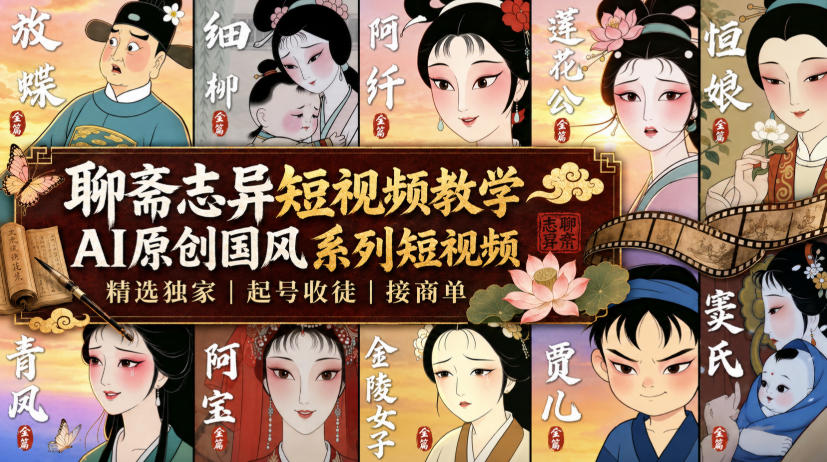 聊斋志异短视频教学,AI原创国风系列短视频,精选独家丨起号收徒丨接商单-优优云网创