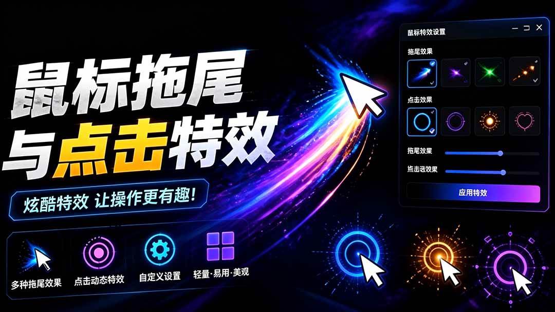 （19356期）Windows特效小工具！一键给你的鼠标添加拖尾与点击动态特效，吾爱出品，免费使用 Mouse Trail-优优云网创