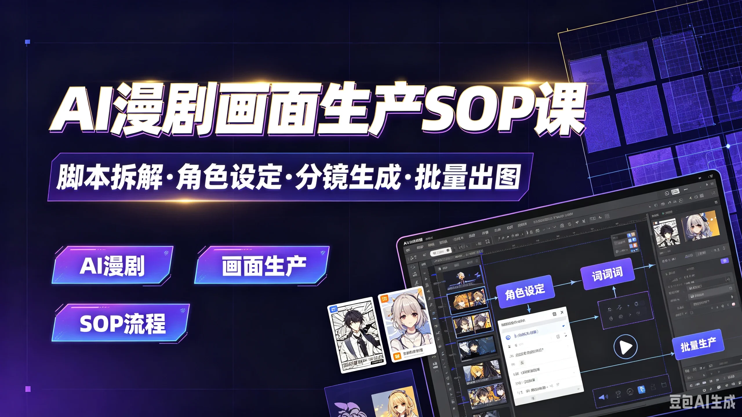 【精】AI漫剧画面生产SOP课，脚本拆解·角色设定·分镜生成·批量出图，AI漫剧、画面生产、SOP流程-啥好玩副业网