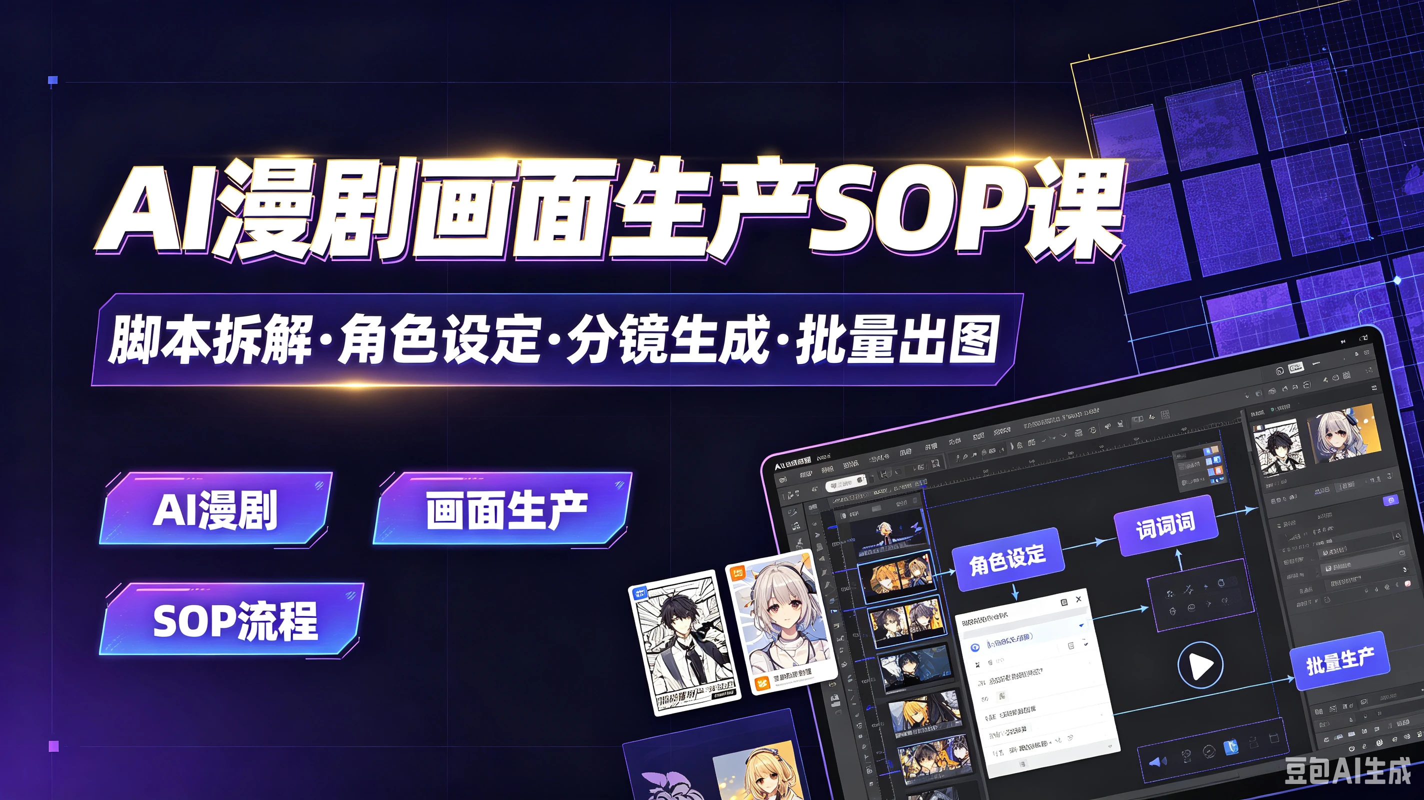 【精】AI漫剧画面生产SOP课，脚本拆解·角色设定·分镜生成·批量出图，AI漫剧、画面生产、SOP流程-优优云网创