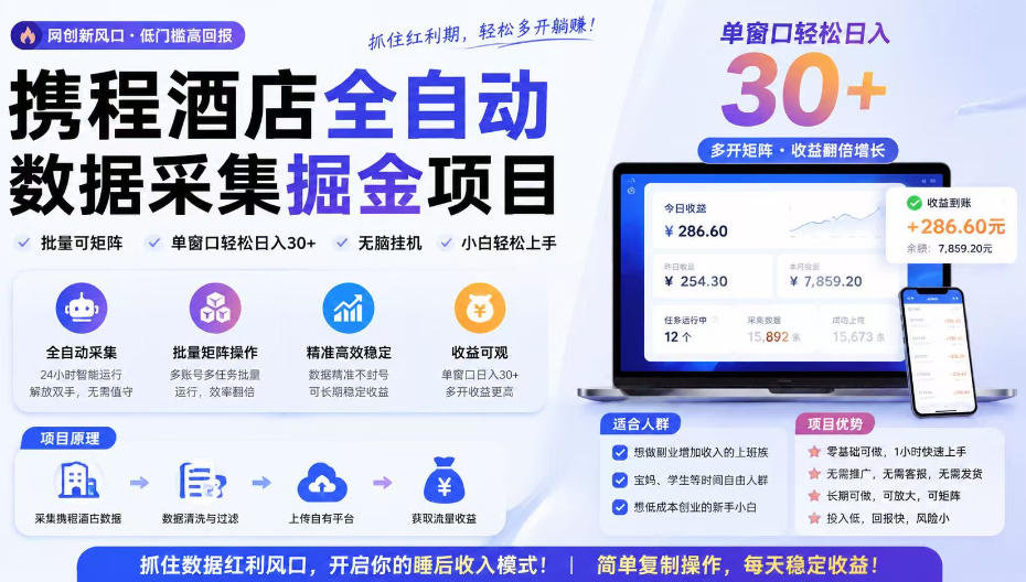 携程酒店采集挂G项目,批量可矩阵,单机轻松日入300+,开启你的睡后收入模式!【揭秘】-优优云网创