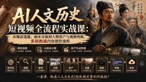 【精】AI人文历史短视频全流程实战课:从爆款选题、剧本分镜到人物资产与视频剪辑,系统跑通内容创作流程-优优云网创
