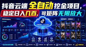 Dy云端全自动挖金项目,稳定日入几百,可矩阵无限放大!-优优云网创