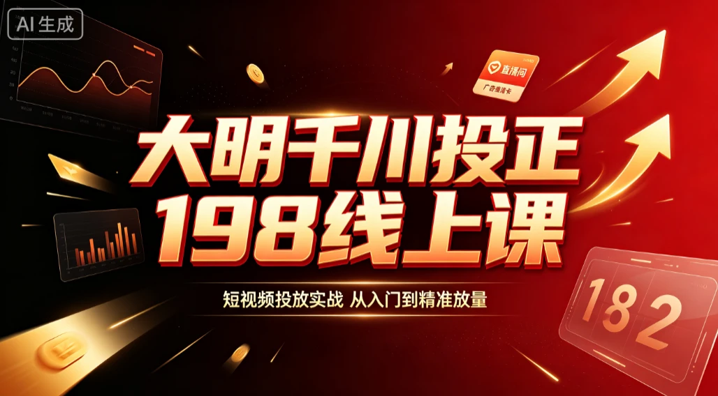 【精】大明千川投正198线上课，短视频投放实战，从入门到精准放量-优优云网创